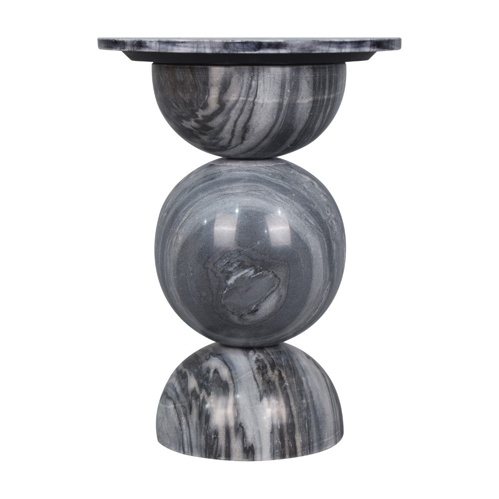 Boho 19" Modern Natural Marble Handmade Stacked Round Pedestal End Table