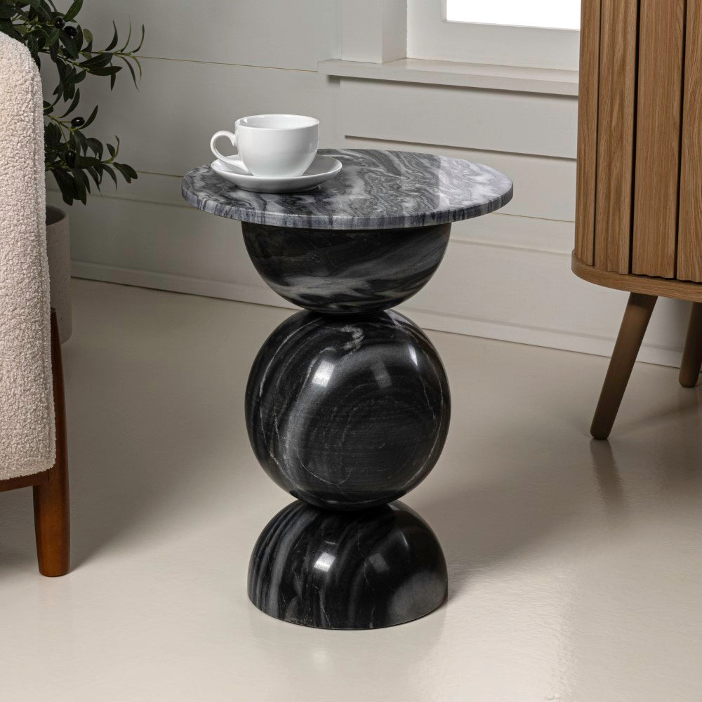 Boho 19" Modern Natural Marble Handmade Stacked Round Pedestal End Table