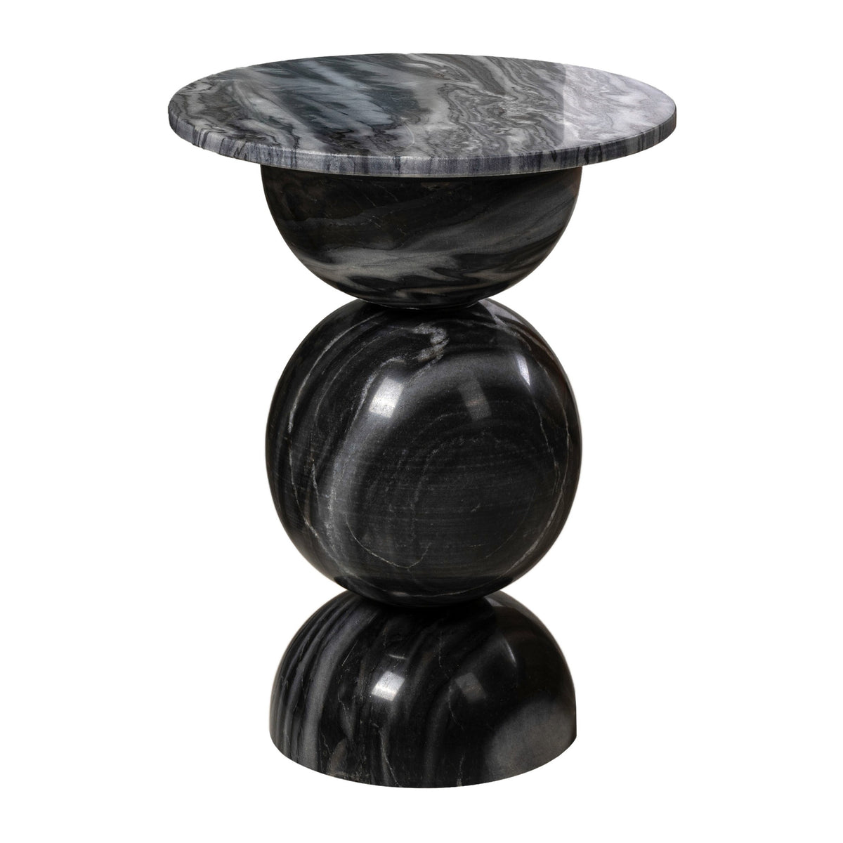 Boho 19" Modern Natural Marble Handmade Stacked Round Pedestal End Table