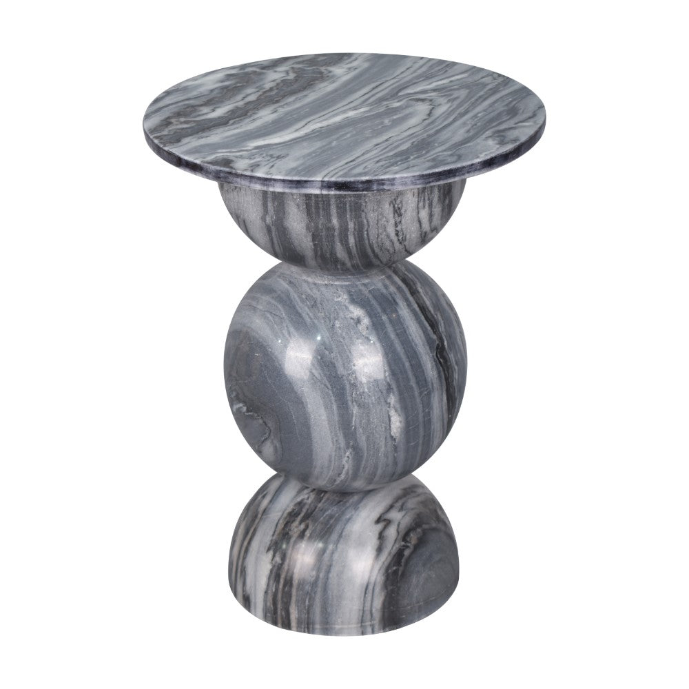 Boho 19" Modern Natural Marble Handmade Stacked Round Pedestal End Table