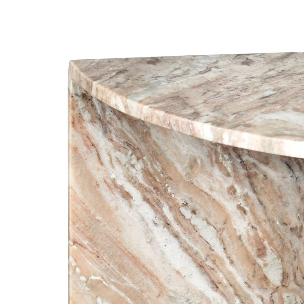 Yarrow 20" Art Deco Minimalist Natural Marble Handmade Demilune Side Table