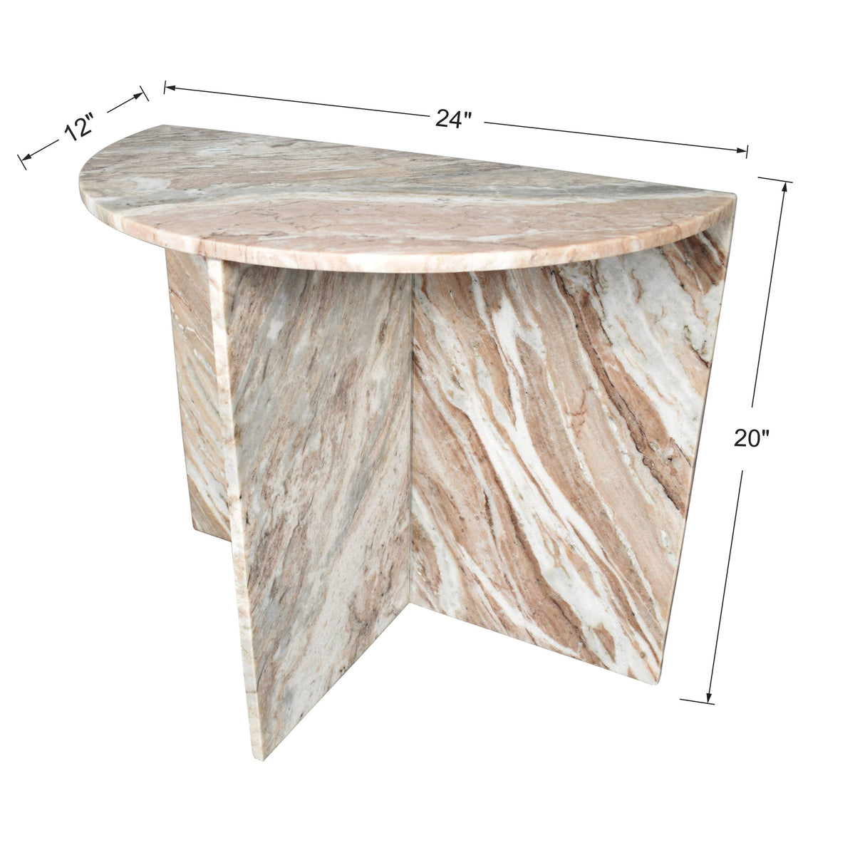 Yarrow 20" Art Deco Minimalist Natural Marble Handmade Demilune Side Table