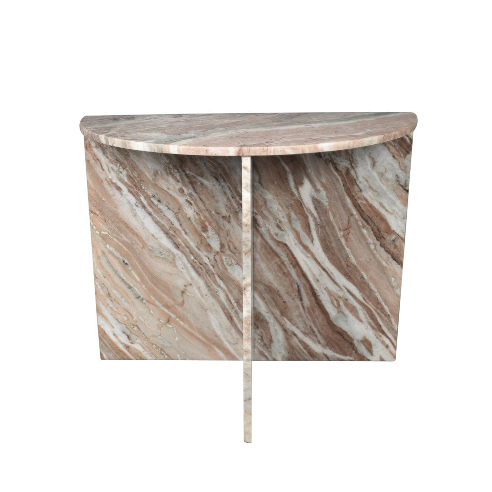 Yarrow 20" Art Deco Minimalist Natural Marble Handmade Demilune Side Table