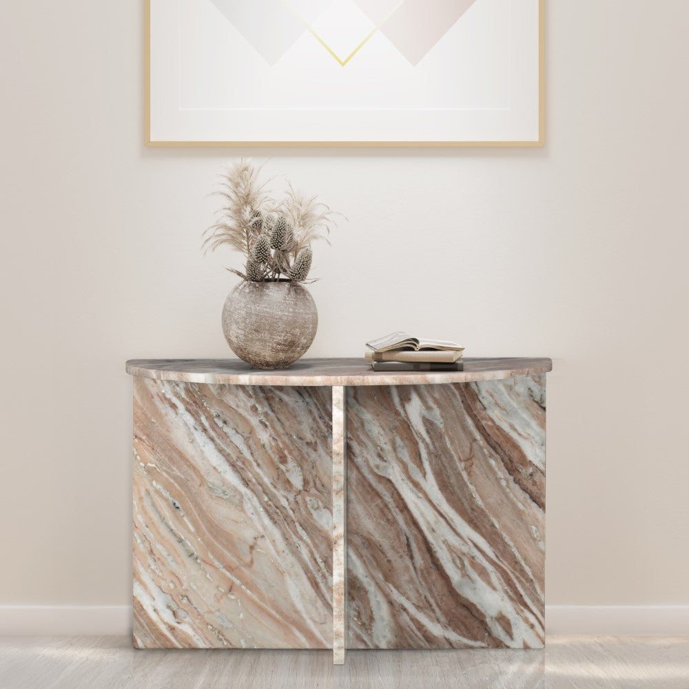 Yarrow 20" Art Deco Minimalist Natural Marble Handmade Demilune Side Table
