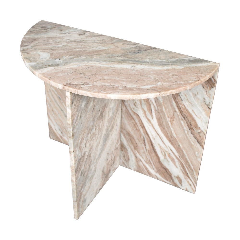 Yarrow 20" Art Deco Minimalist Natural Marble Handmade Demilune Side Table