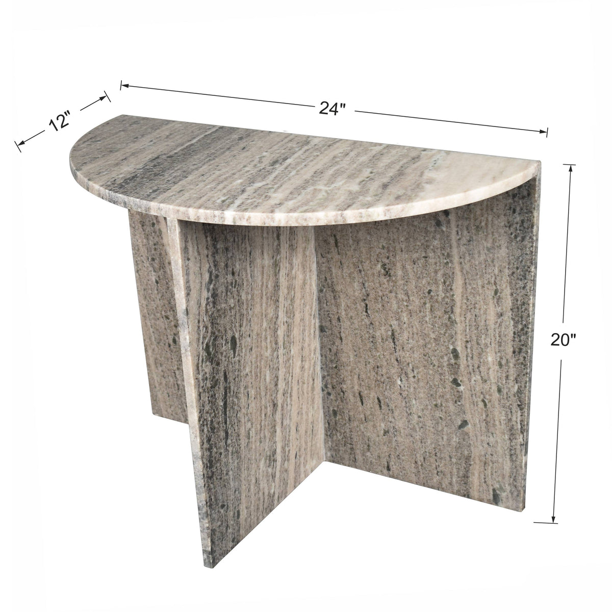 Yarrow 20" Art Deco Minimalist Natural Marble Handmade Demilune Side Table