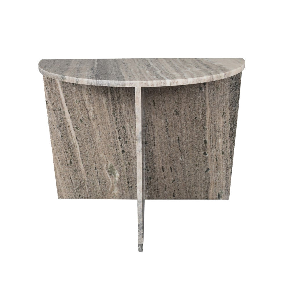 Yarrow 20" Art Deco Minimalist Natural Marble Handmade Demilune Side Table
