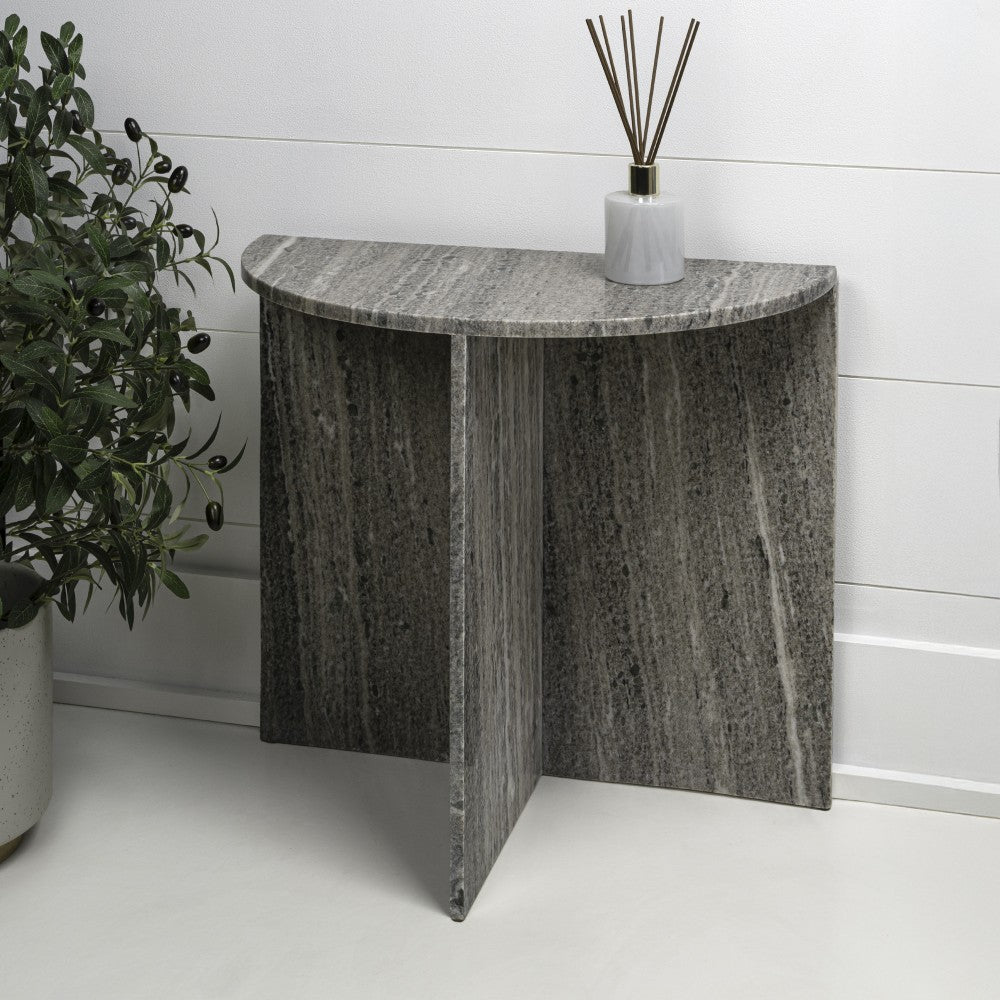 Yarrow 20" Art Deco Minimalist Natural Marble Handmade Demilune Side Table