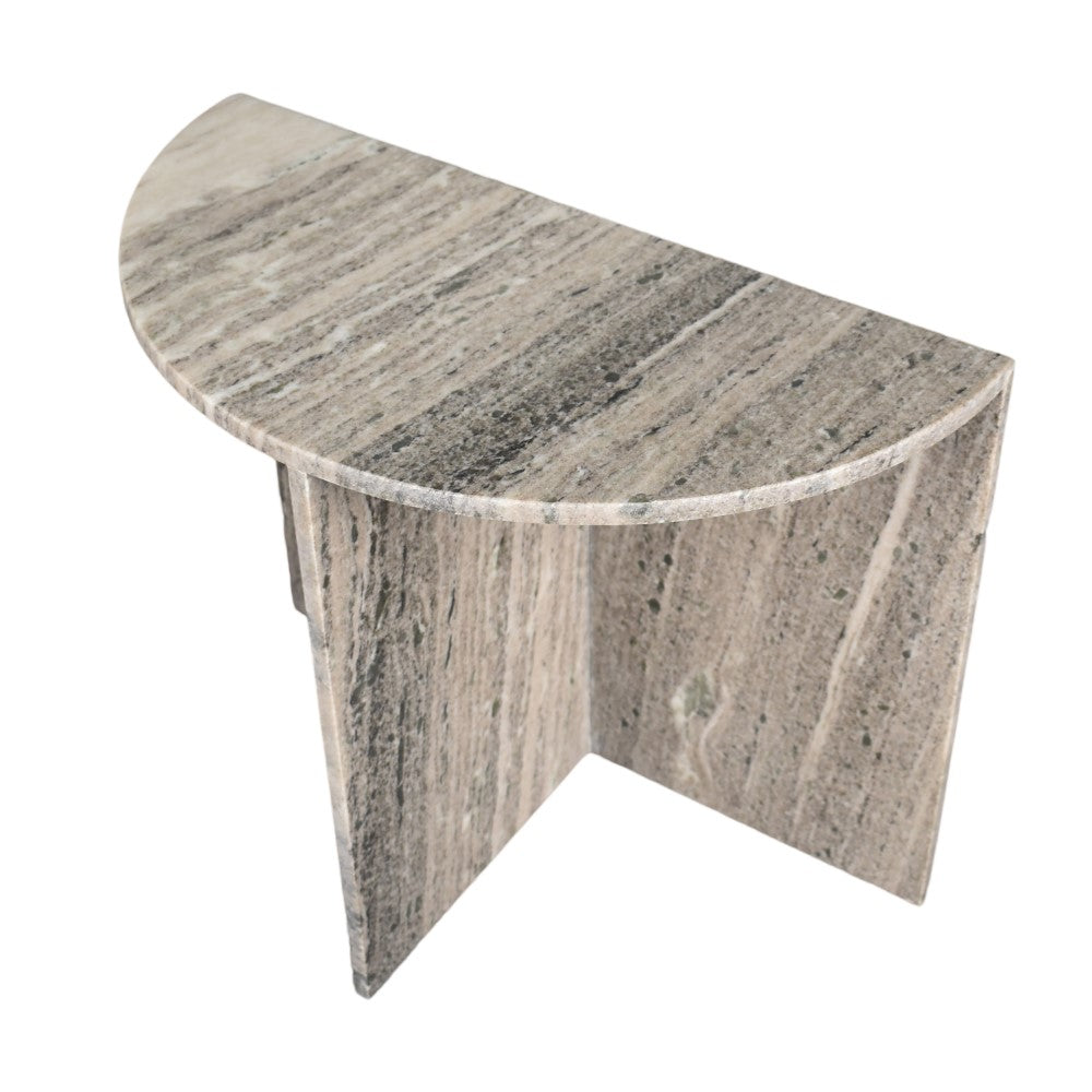 Yarrow 20" Art Deco Minimalist Natural Marble Handmade Demilune Side Table