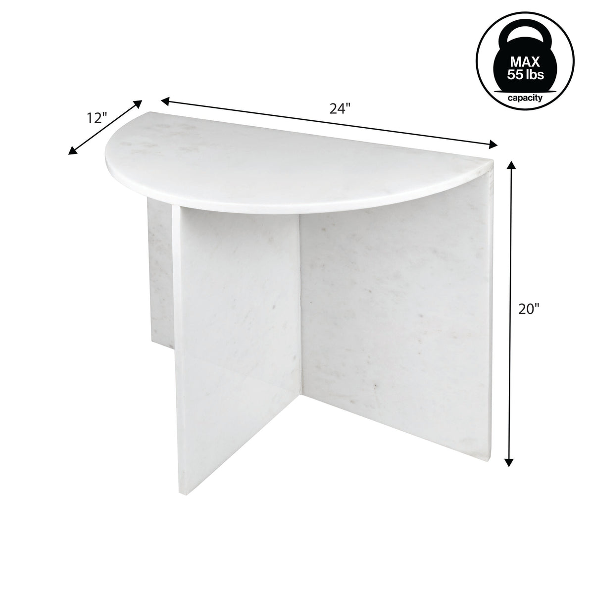 Yarrow 20" Art Deco Minimalist Natural Marble Handmade Demilune Side Table
