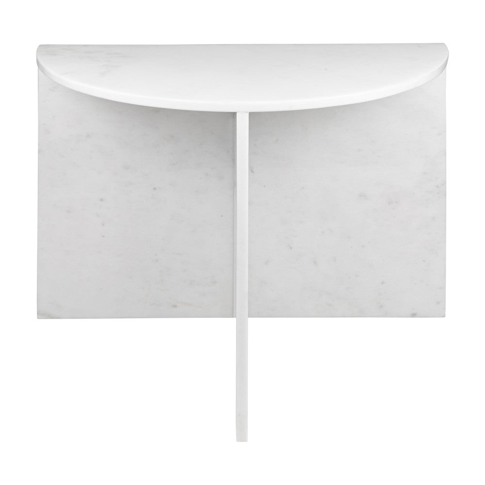 Yarrow 20" Art Deco Minimalist Natural Marble Handmade Demilune Side Table