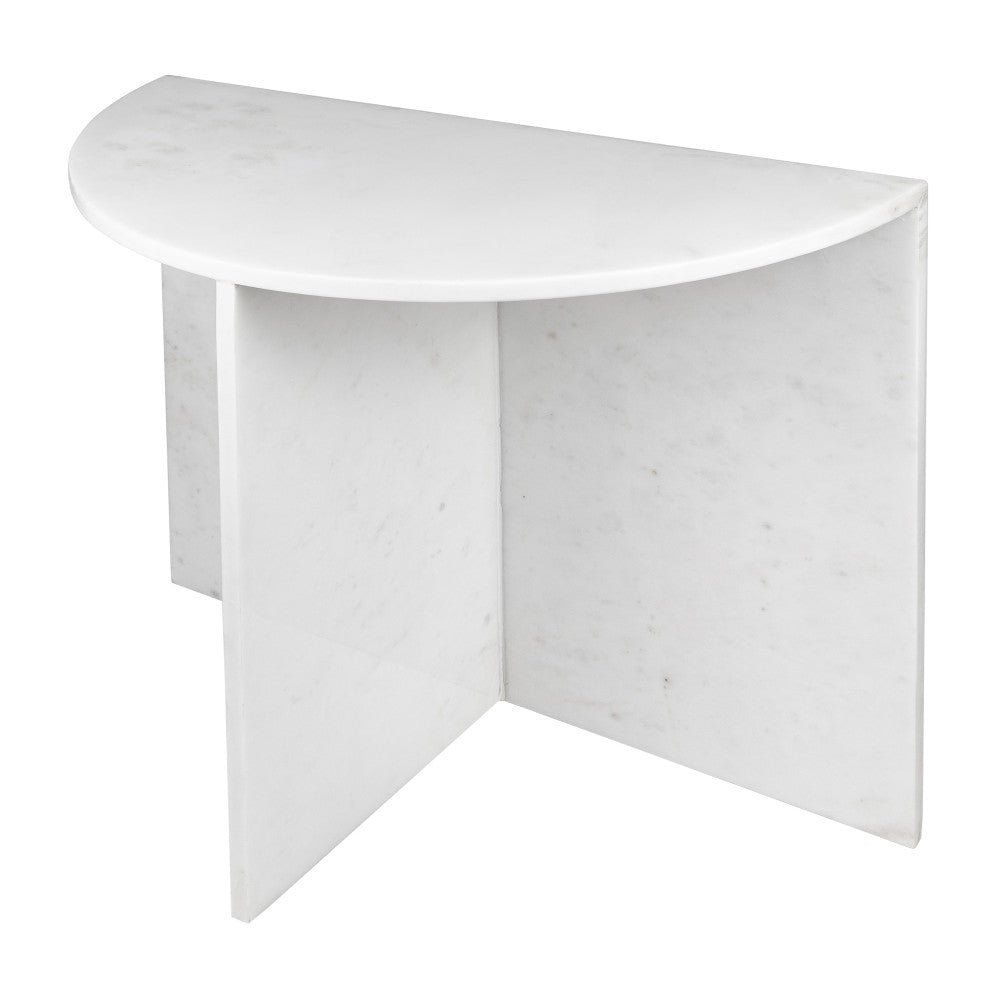 Yarrow 20" Art Deco Minimalist Natural Marble Handmade Demilune Side Table