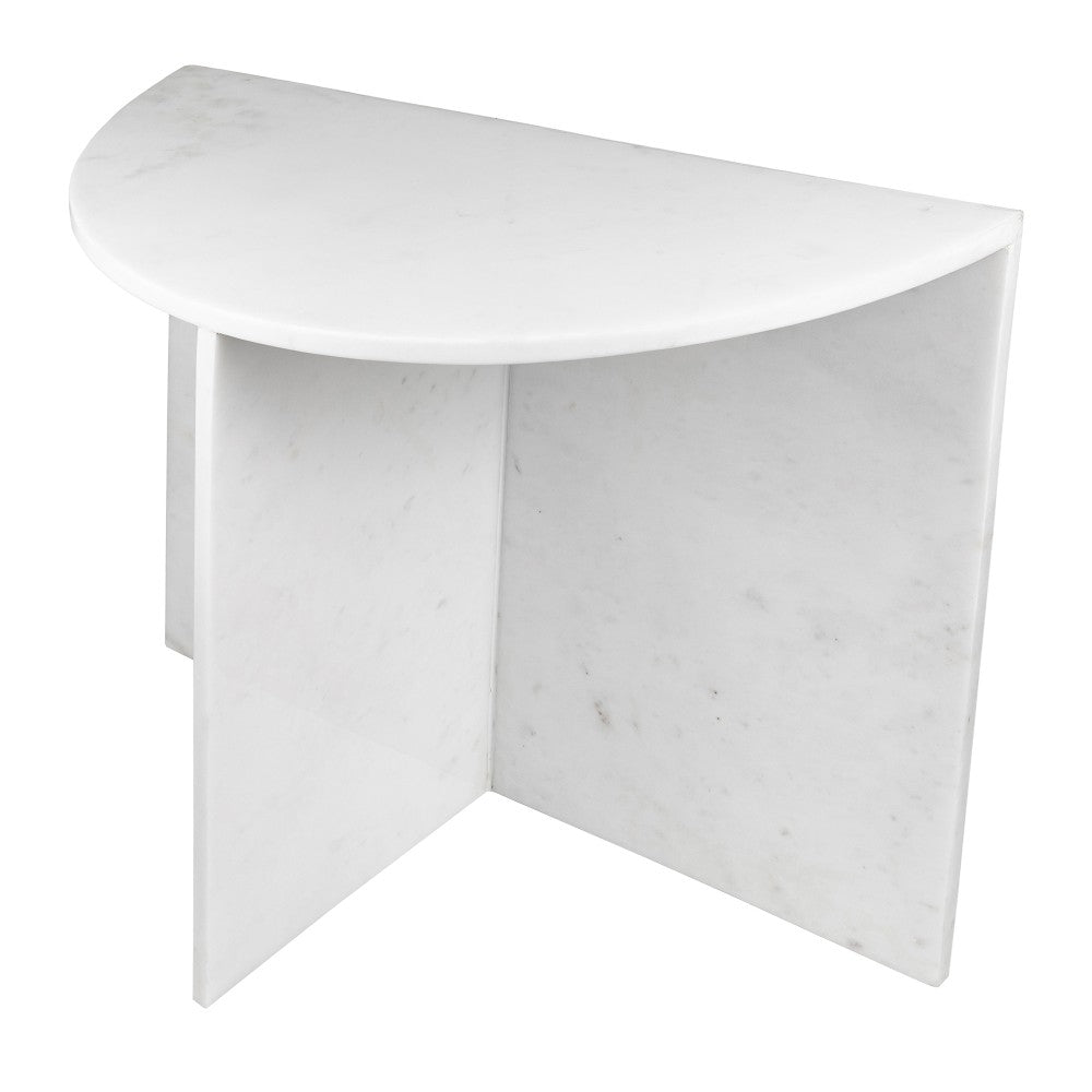 Yarrow 20" Art Deco Minimalist Natural Marble Handmade Demilune Side Table