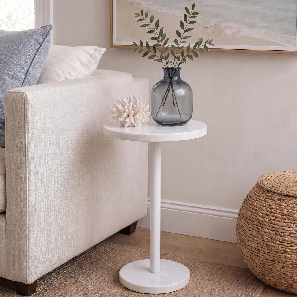 Birch 22.25" Contemporary Natural Marble/Metal Pedestal Drink Table