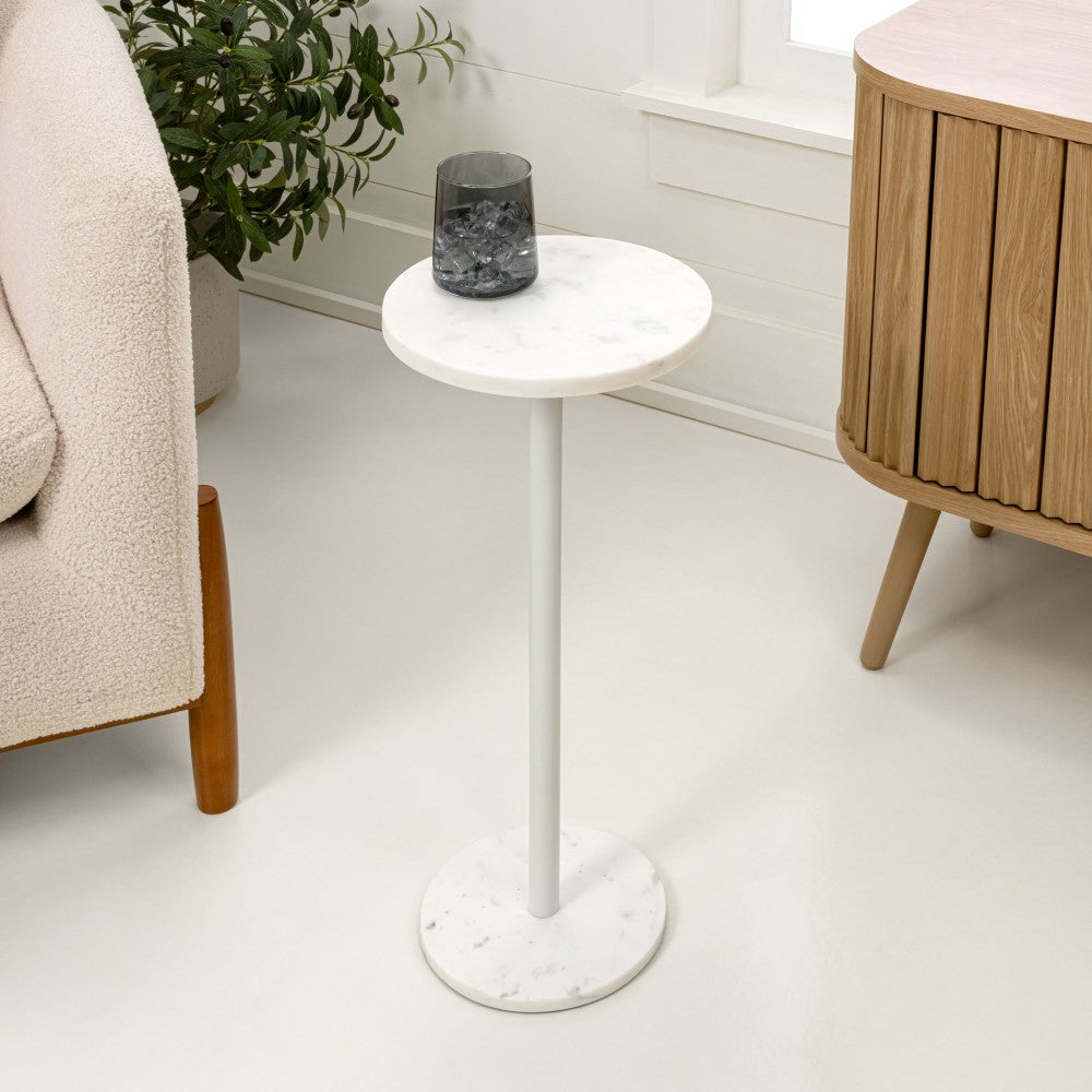 Birch 22.25" Contemporary Natural Marble/Metal Pedestal Drink Table