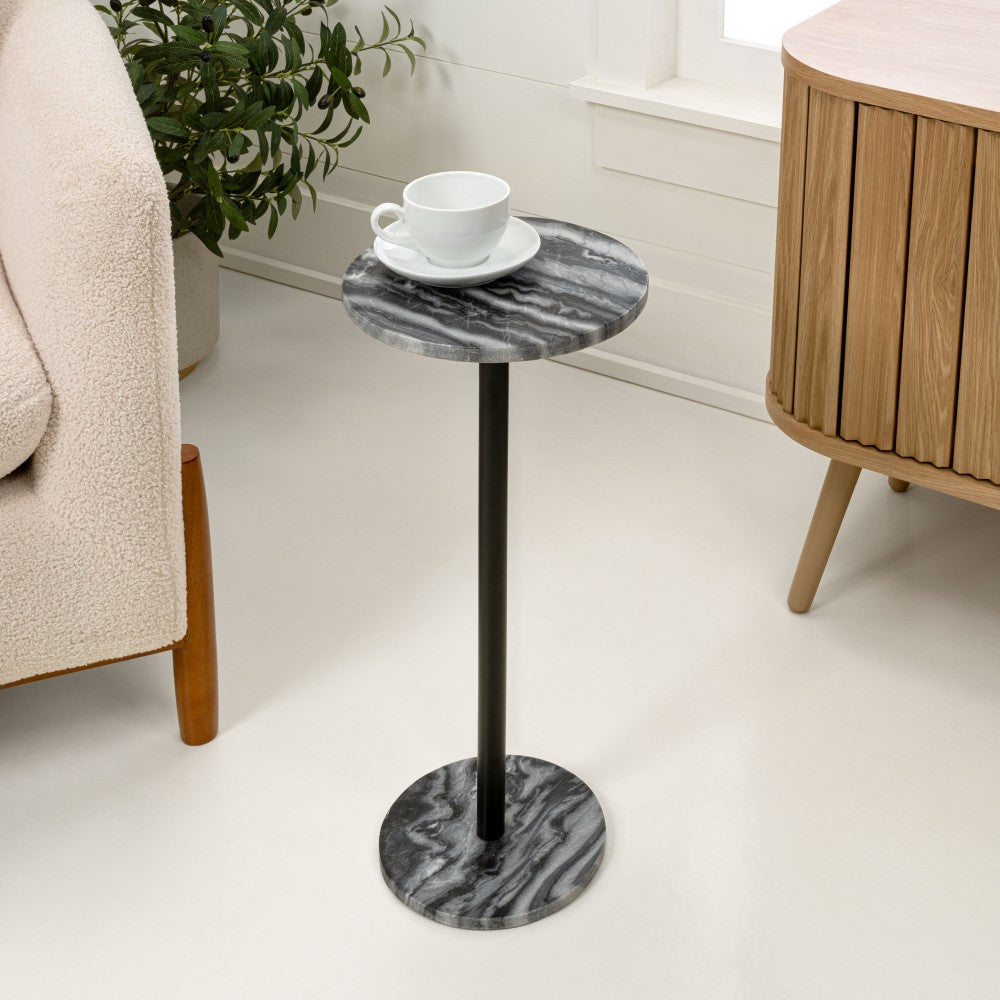 Birch 22.25" Contemporary Natural Marble/Metal Pedestal Drink Table