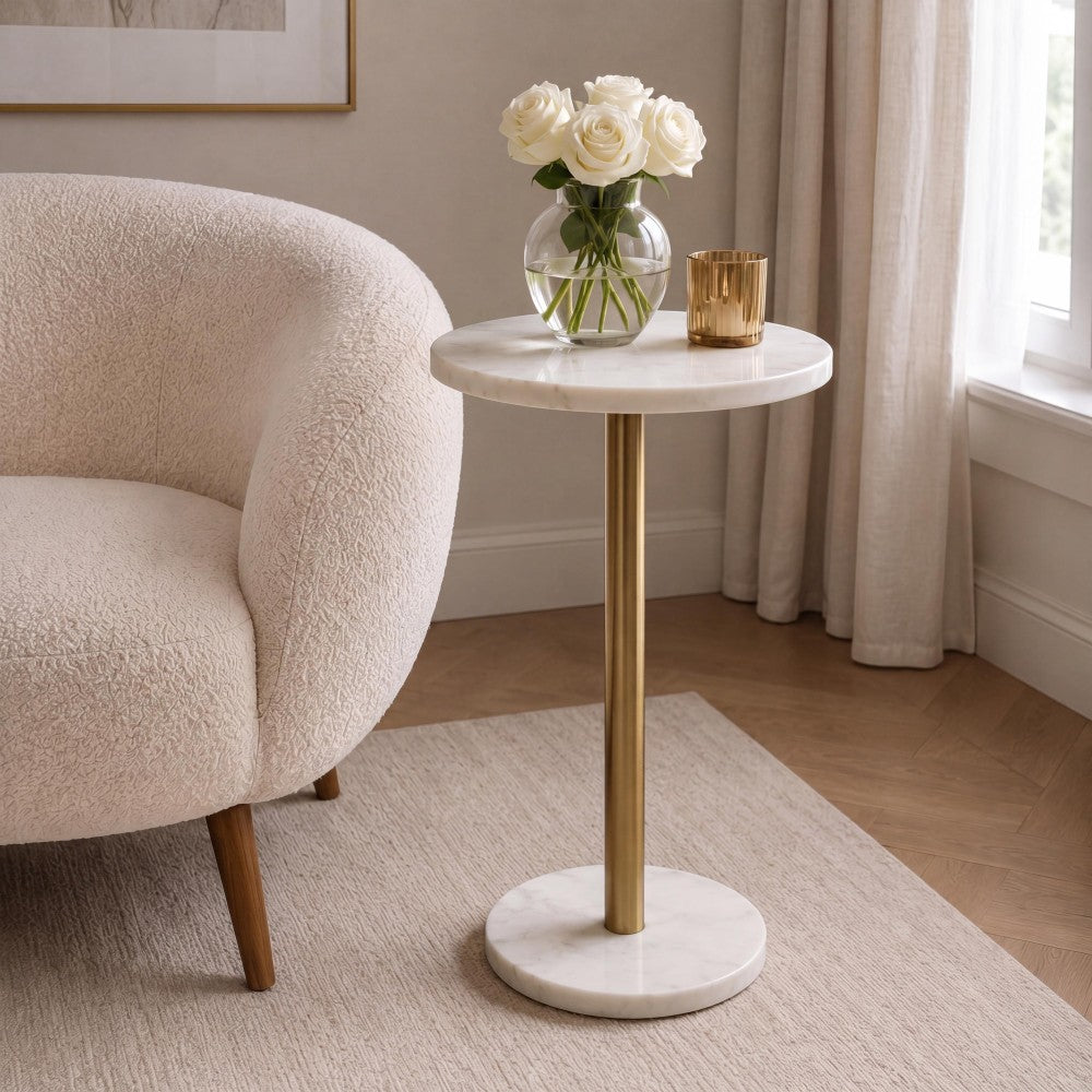 Birch 22.25" Contemporary Natural Marble/Metal Pedestal Drink Table