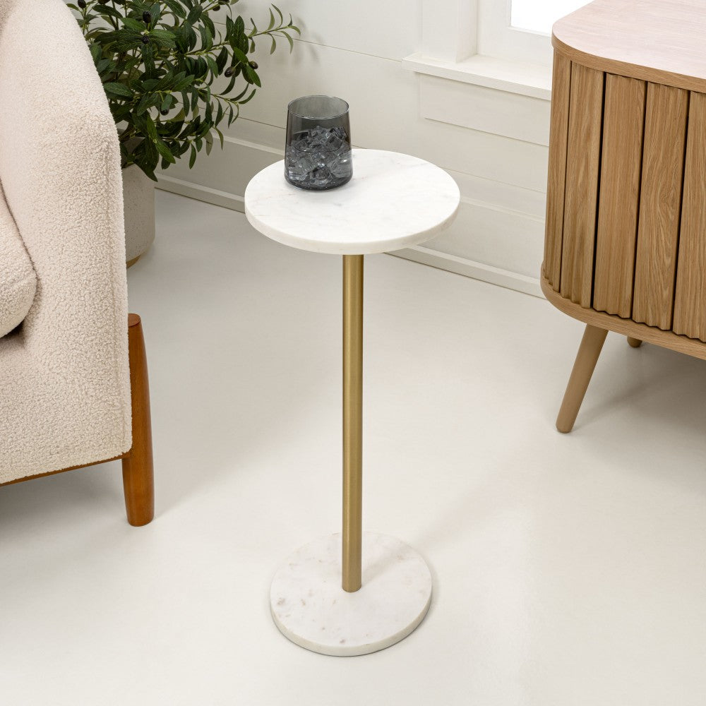 Birch 22.25" Contemporary Natural Marble/Metal Pedestal Drink Table