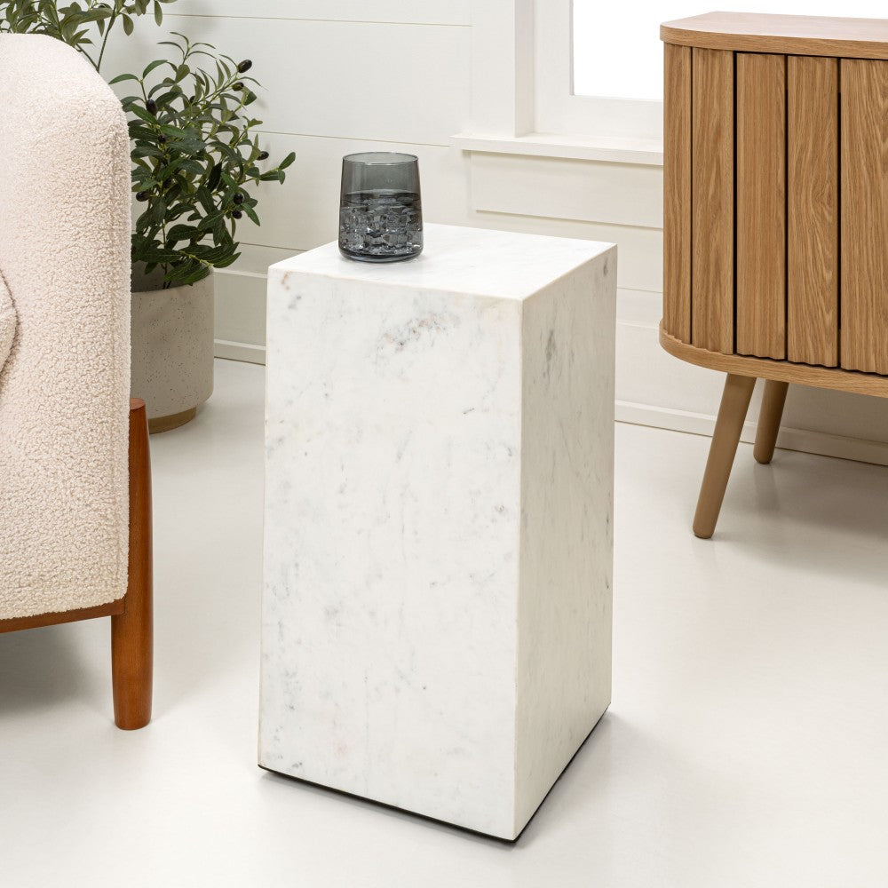 Reed 18" Contemporary Solid Natural Marble Handmade Square Plinth Block Pedestal End Table