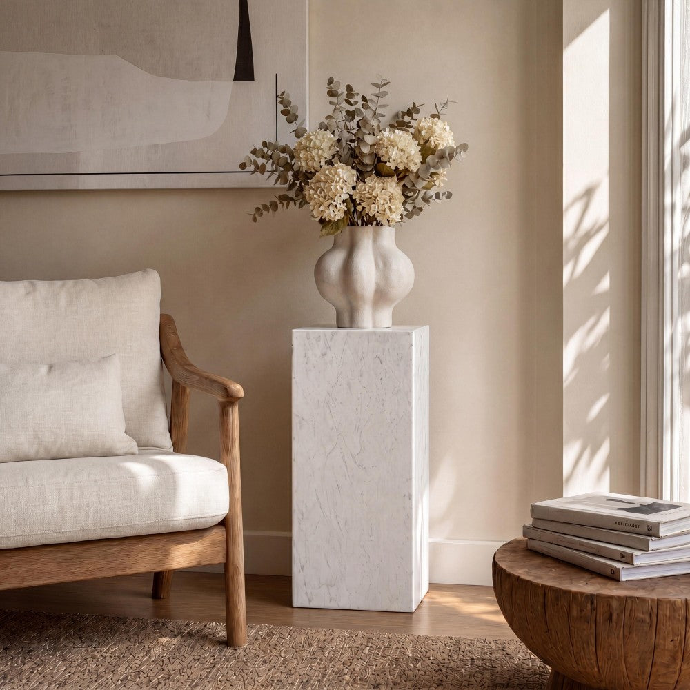 Reed 18" Contemporary Solid Natural Marble Handmade Square Plinth Block Pedestal End Table