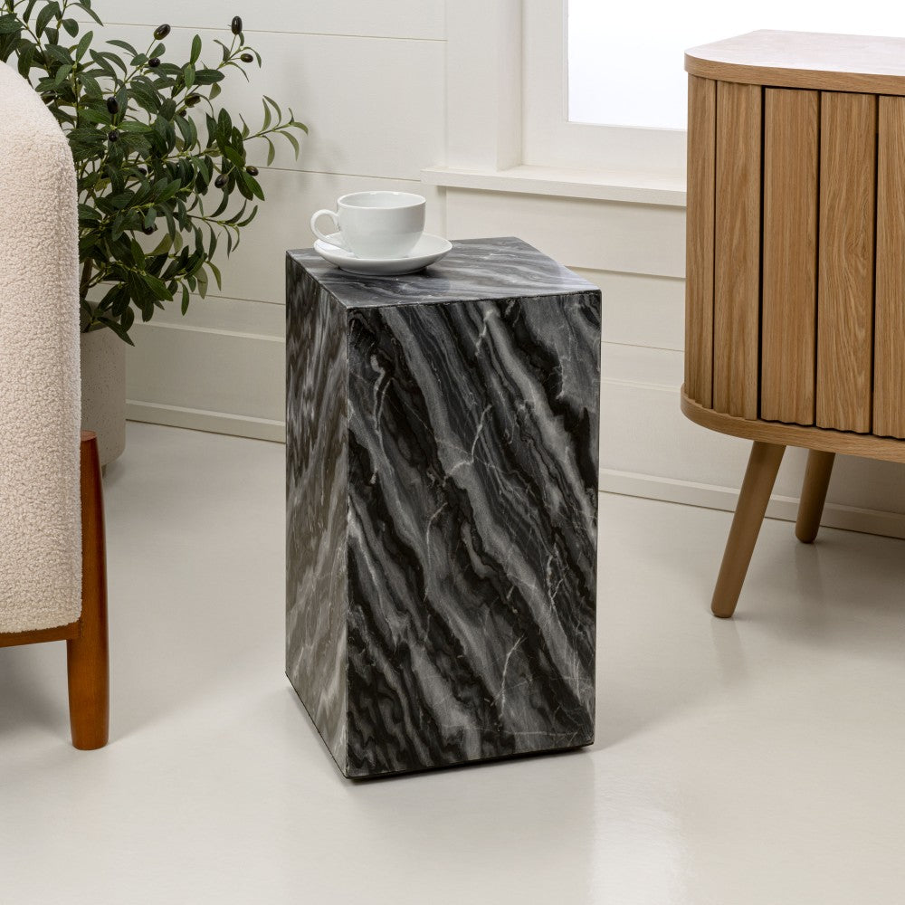 Reed 18" Contemporary Solid Natural Marble Handmade Square Plinth Block Pedestal End Table