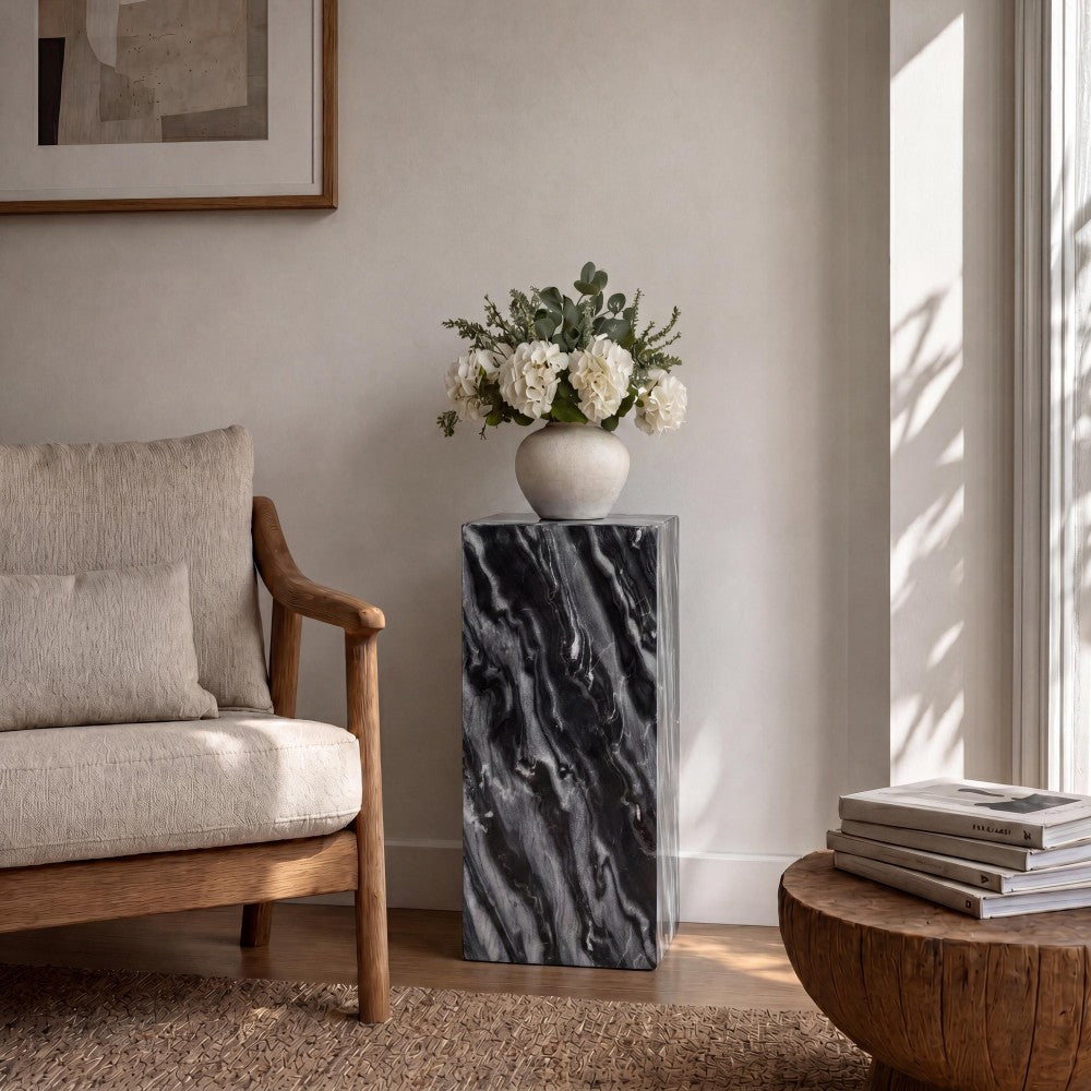 Reed 18" Contemporary Solid Natural Marble Handmade Square Plinth Block Pedestal End Table