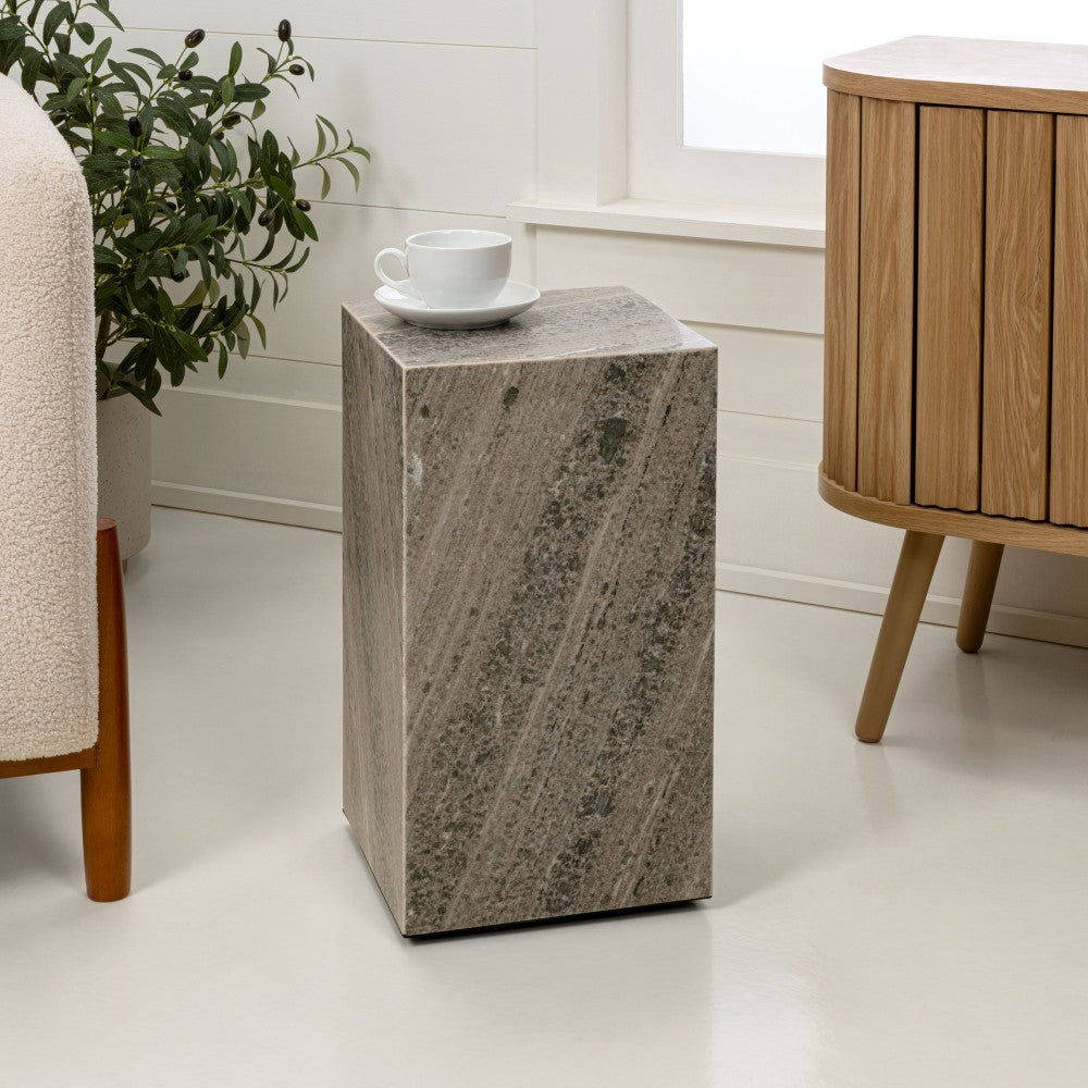 Reed 18" Contemporary Solid Natural Marble Handmade Square Plinth Block Pedestal End Table