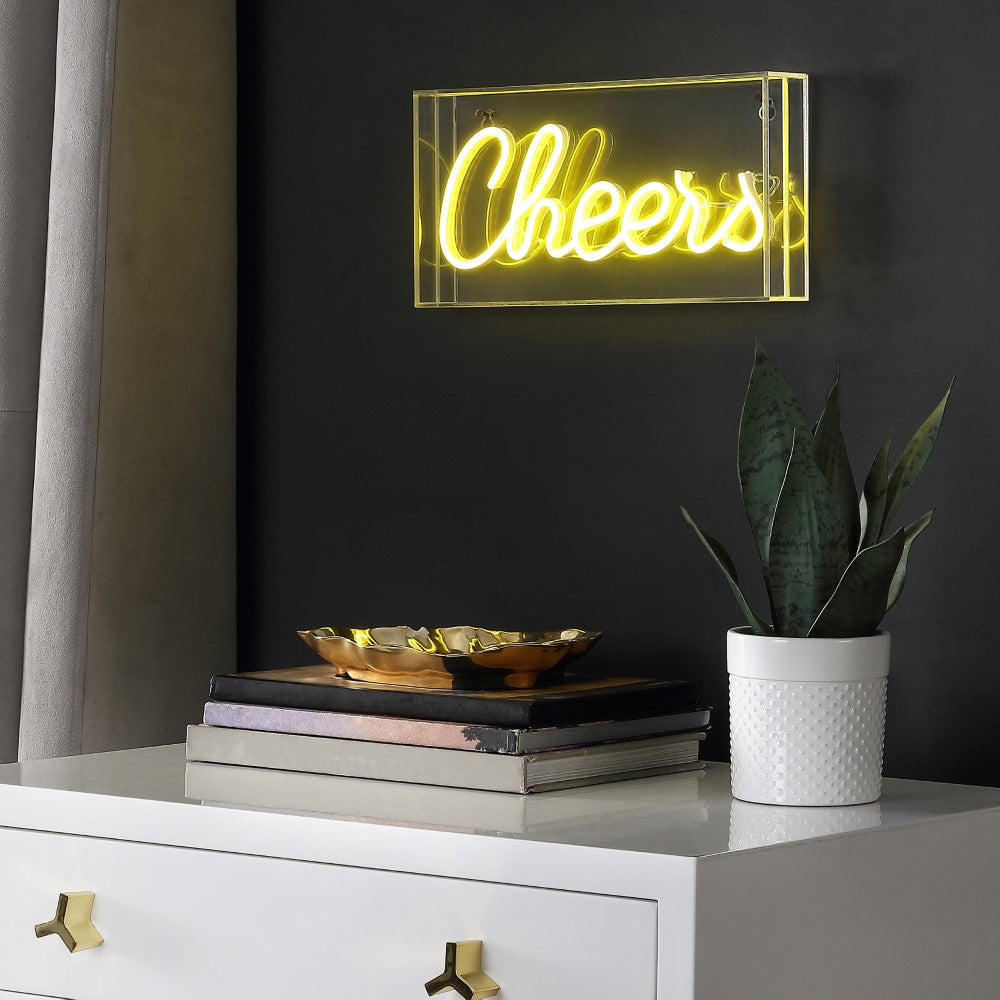 Clis 11.8" Contemporary Glam Acrylic Box USB Operated LED Neon Light, Yellow