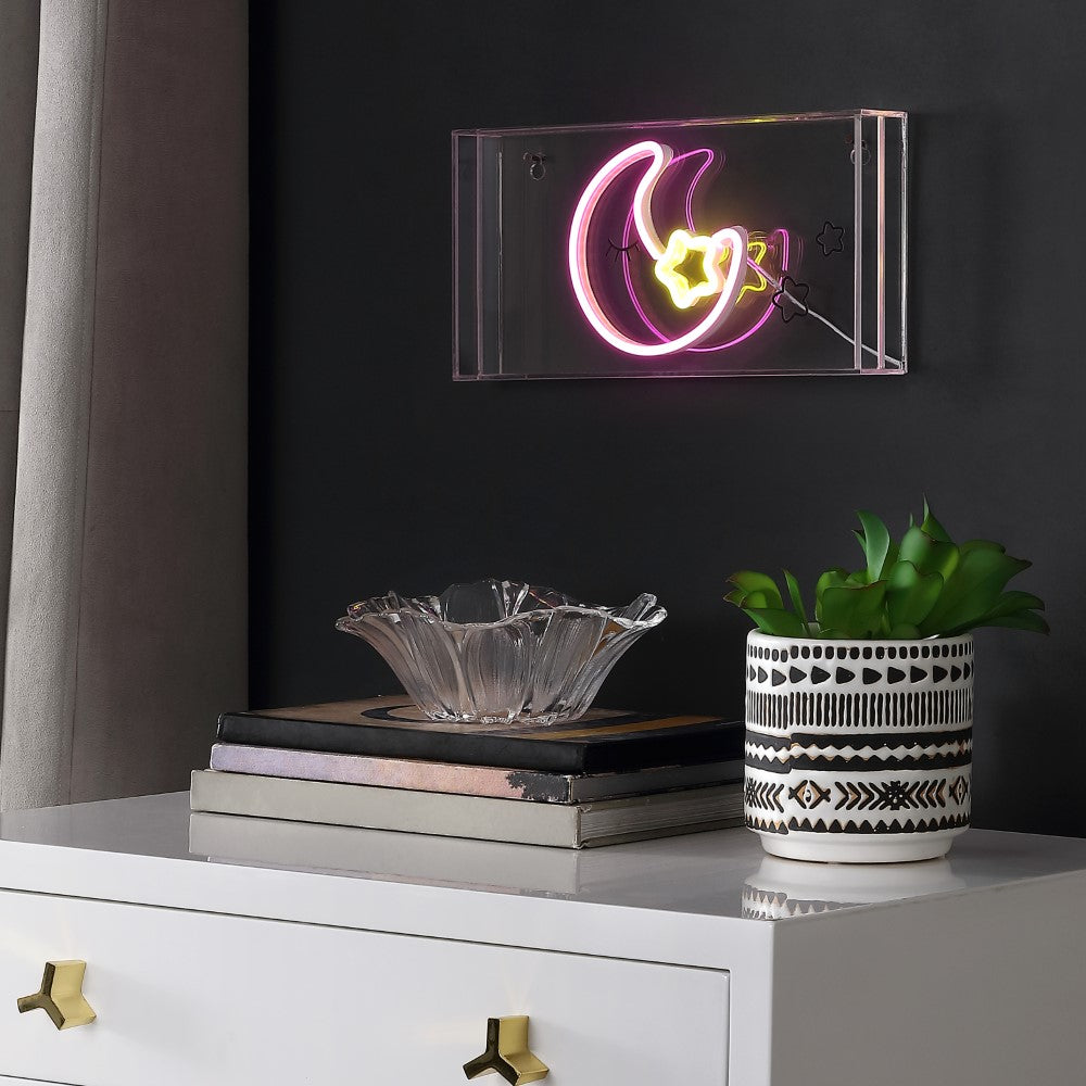 Dielfeo 11.8" Contemporary Glam Acrylic Box USB Operated LED Neon Light, Pink/Yellow