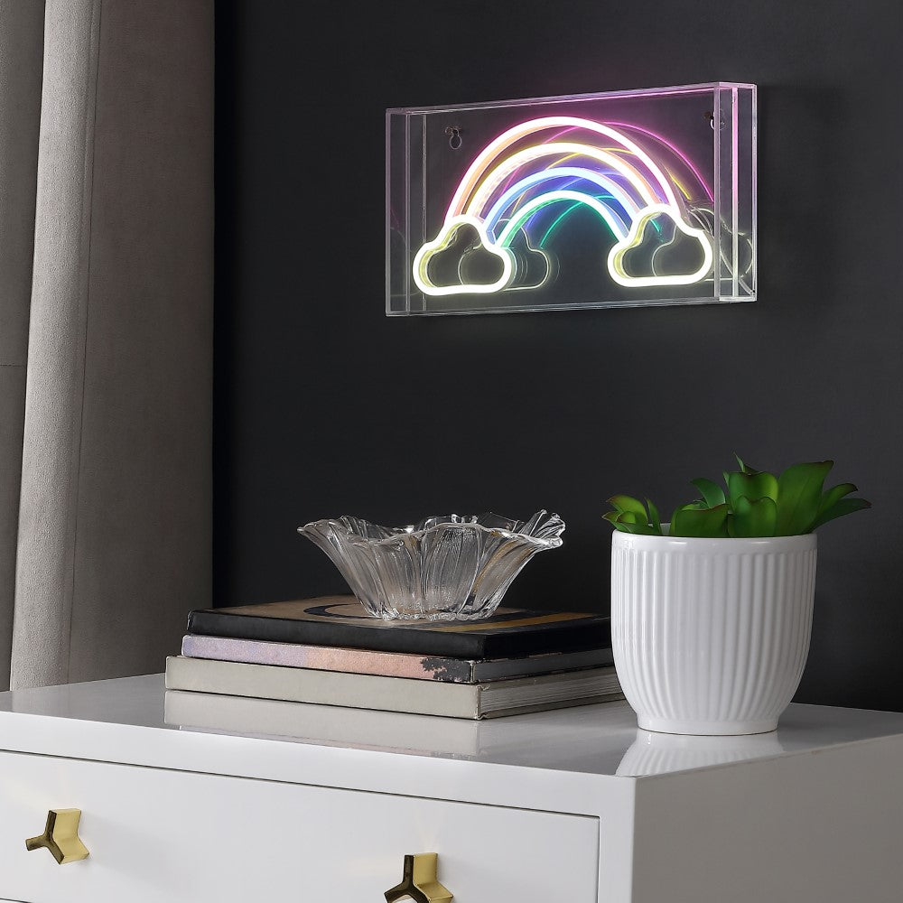 Estrioldea 11.75" Contemporary Glam Acrylic Box USB Operated LED Neon Light, Multi-Colored