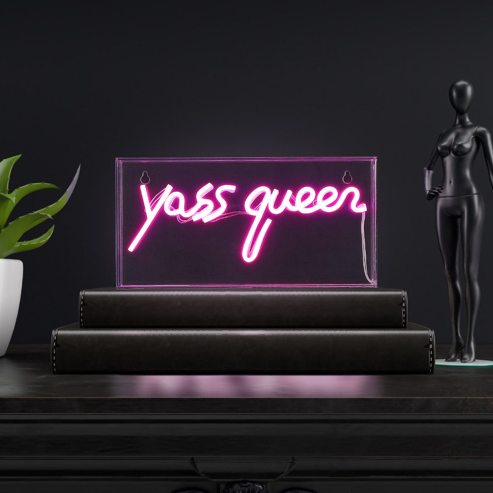 Kliat Queen 11.8" Contemporary Glam Acrylic Box USB Operated LED Neon Light, Pink