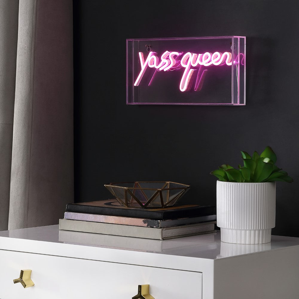 Kliat Queen 11.8" Contemporary Glam Acrylic Box USB Operated LED Neon Light, Pink