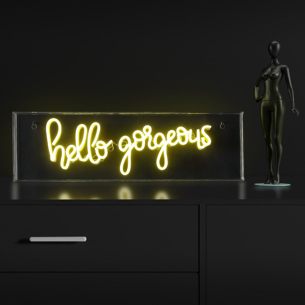 Nums 20" Contemporary Glam Acrylic Box USB Operated LED Neon Light, Yellow
