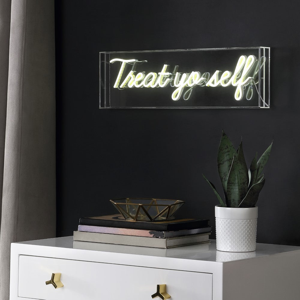 Poppy 20" Contemporary Glam Acrylic Box USB Operated LED Neon Light, Yellow