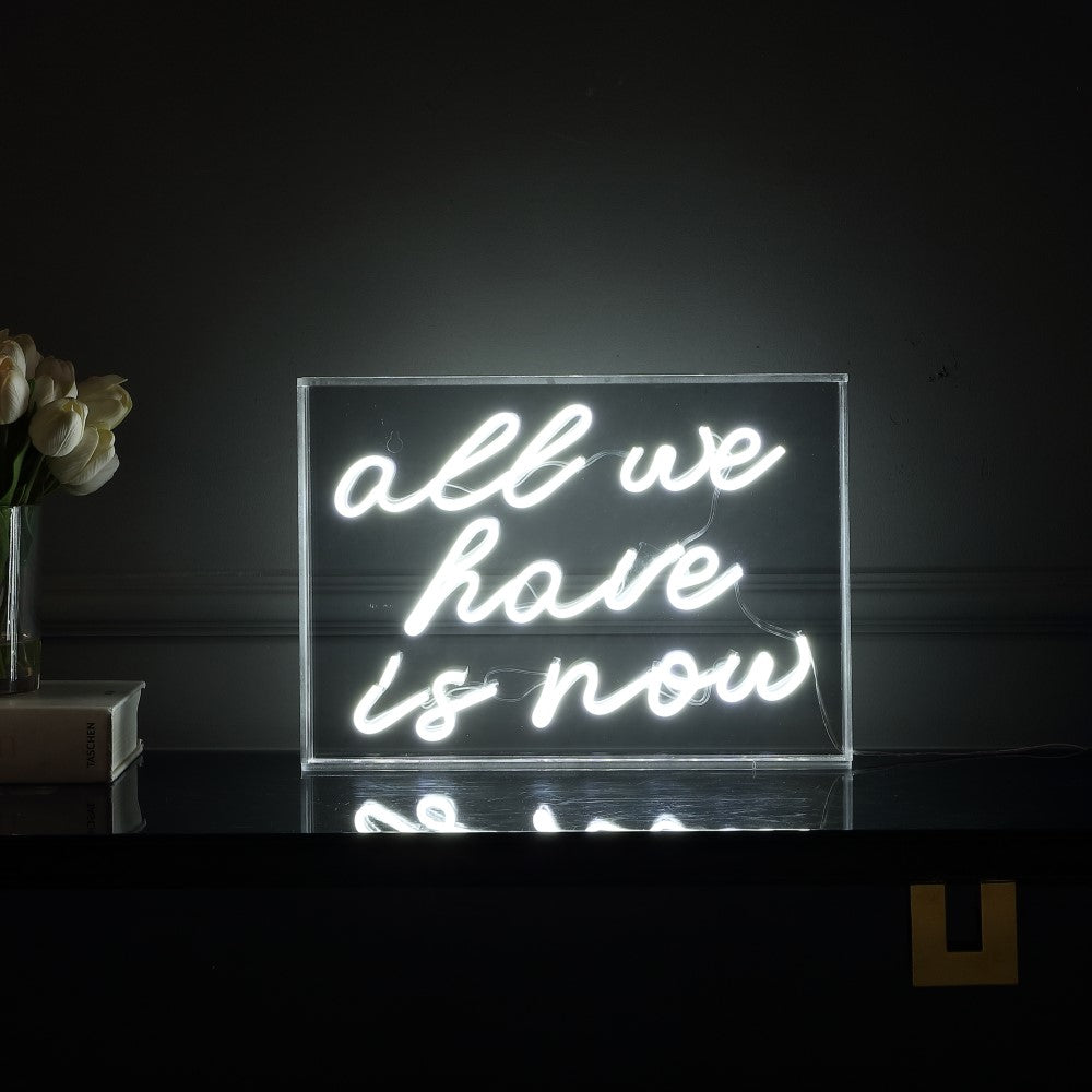 Neon All We Have Is Now Contemporary Glam Acrylic Box USB Operated LED Neon Light