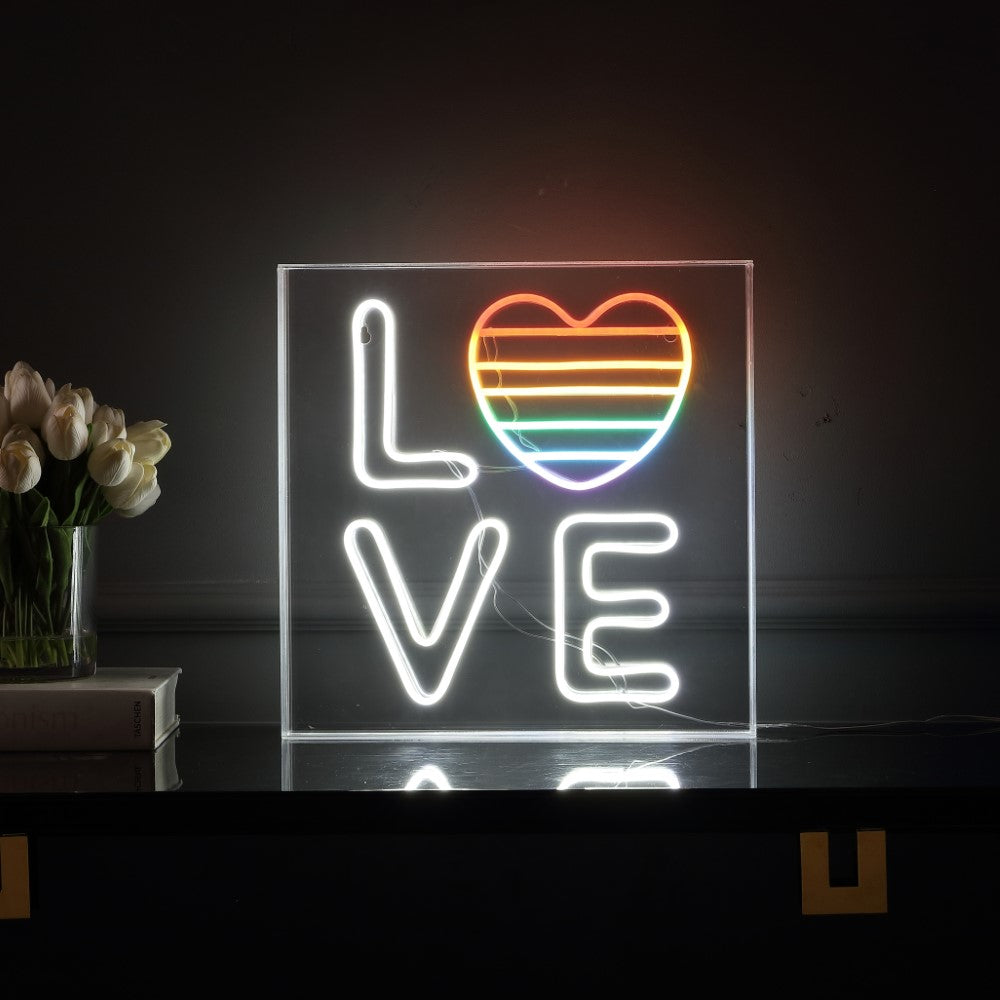 Live LOVE Square Contemporary Glam Acrylic Box USB Operated LED Neon Light