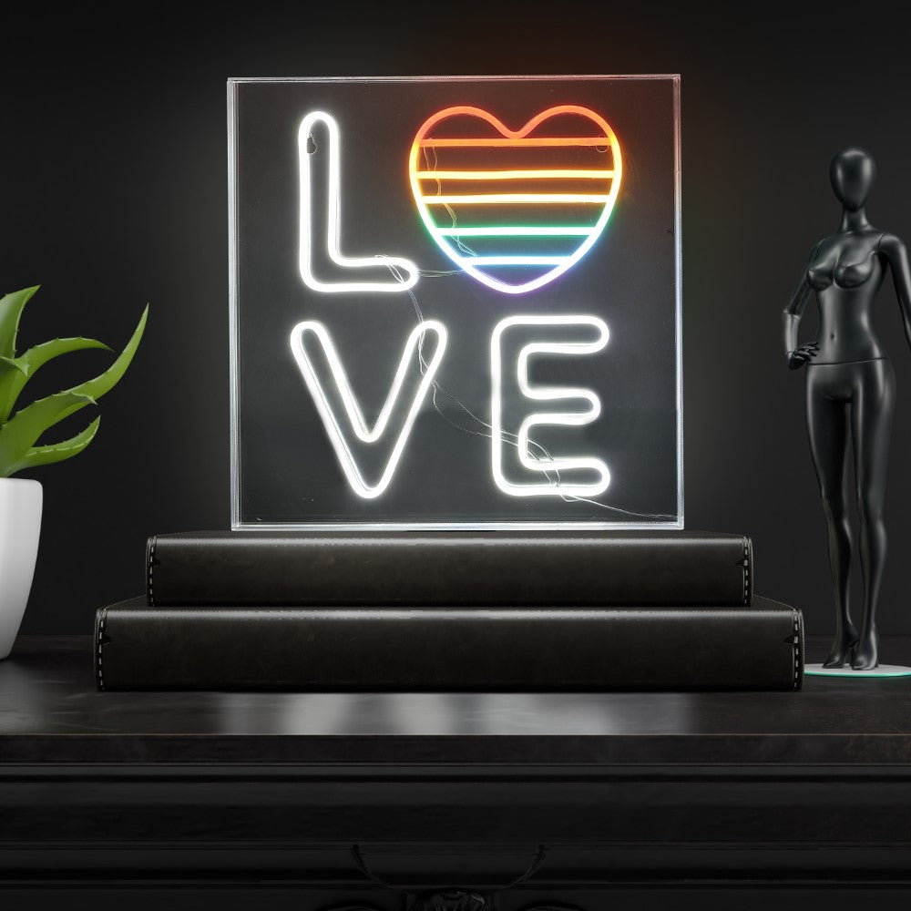 Live LOVE Square Contemporary Glam Acrylic Box USB Operated LED Neon Light