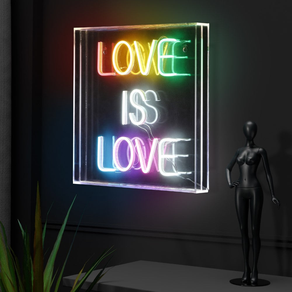 Neon Sign Love Is Love Square Contemporary Glam Acrylic Box USB Operated LED Neon Light