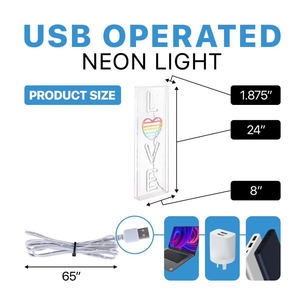 LOVE Contemporary Glam Acrylic Box USB Operated LED Neon Light
