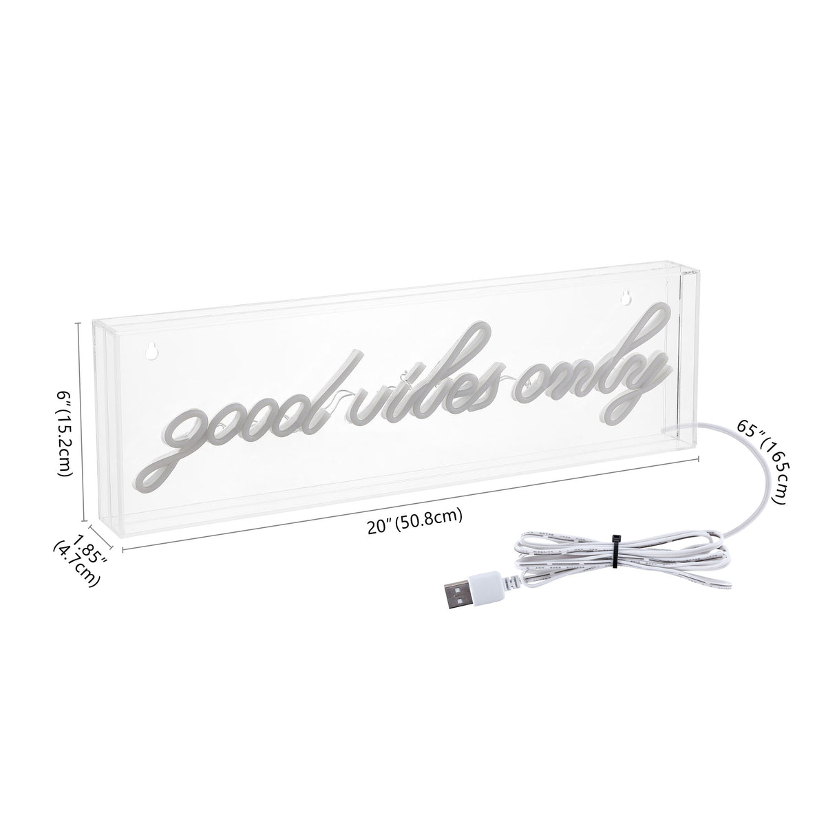 Sign Good Vibes Only Contemporary Glam Acrylic Box USB Operated LED Neon Light