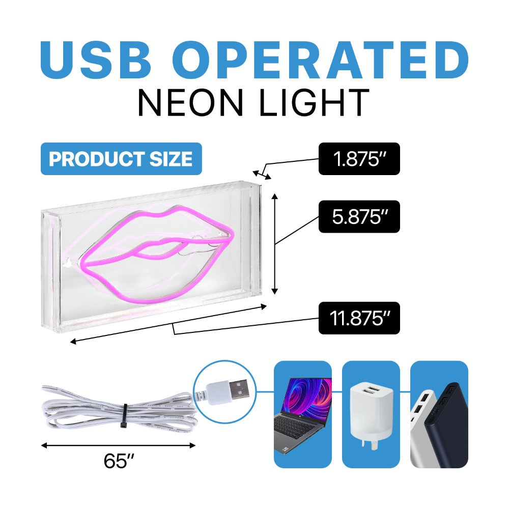 Sign FOR Lips Contemporary Glam Acrylic Box USB Operated LED Neon Light