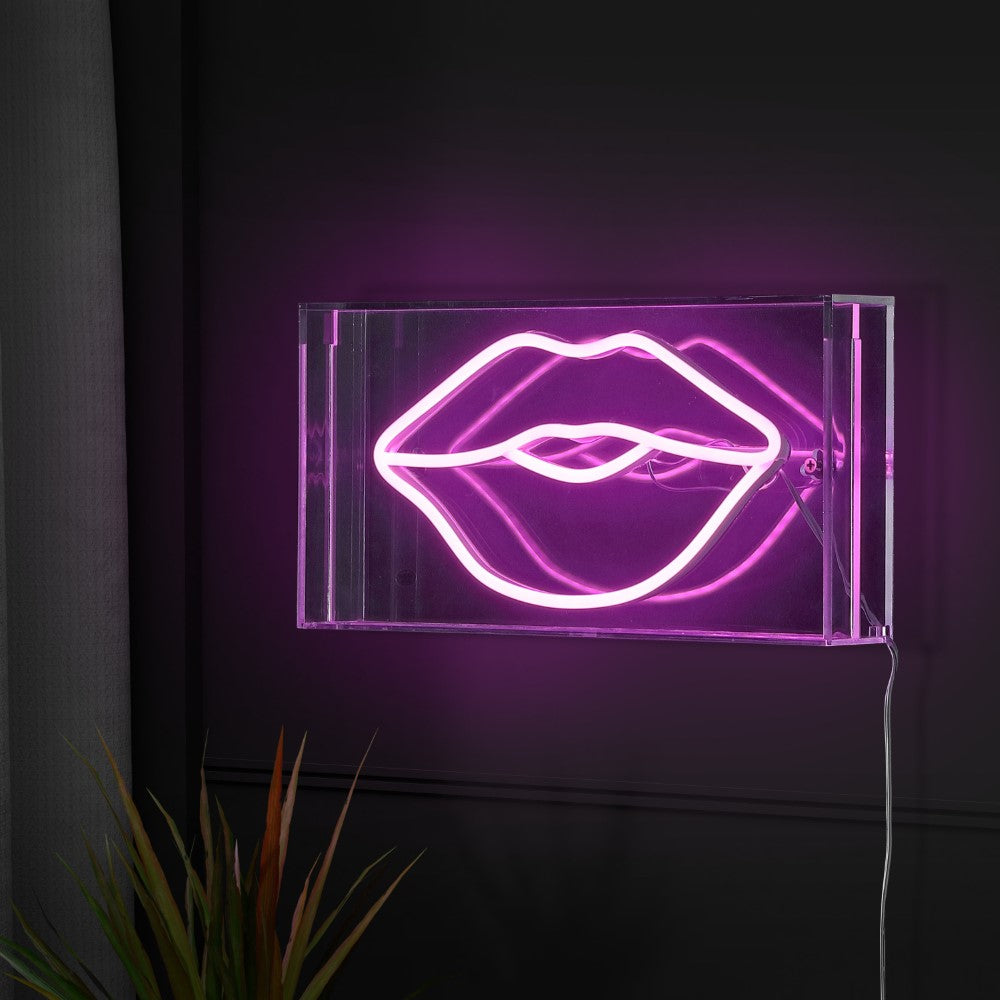 Sign FOR Lips Contemporary Glam Acrylic Box USB Operated LED Neon Light