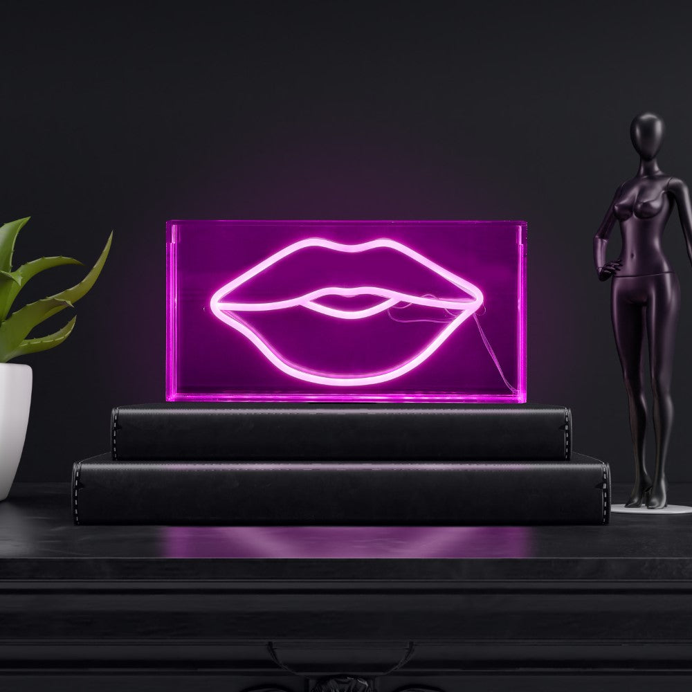 Sign FOR Lips Contemporary Glam Acrylic Box USB Operated LED Neon Light