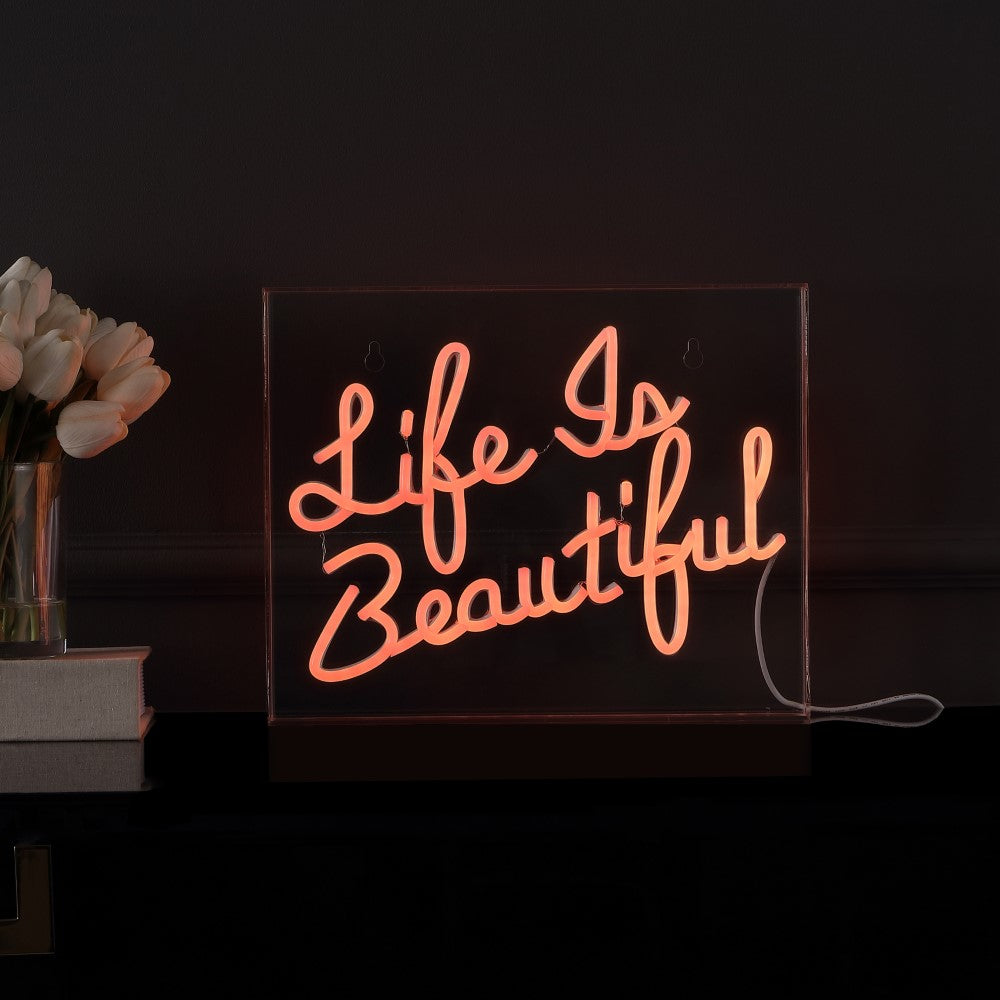 Party Life is Beautiful Contemporary Glam Acrylic Box USB Operated LED Neon Light