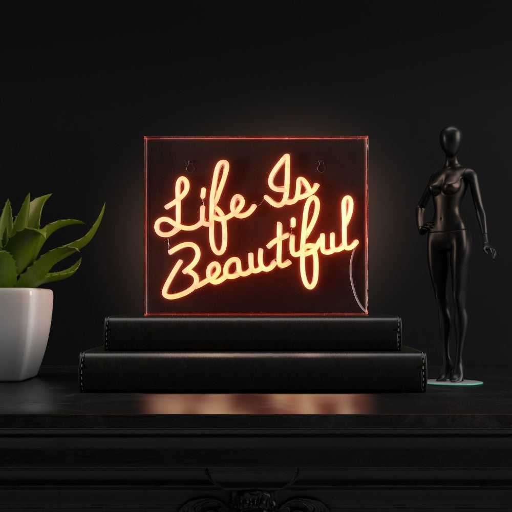 Party Life is Beautiful Contemporary Glam Acrylic Box USB Operated LED Neon Light