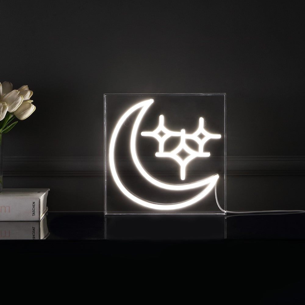 make Starry Crescent Square Contemporary Glam Acrylic Box USB Operated LED Neon Light