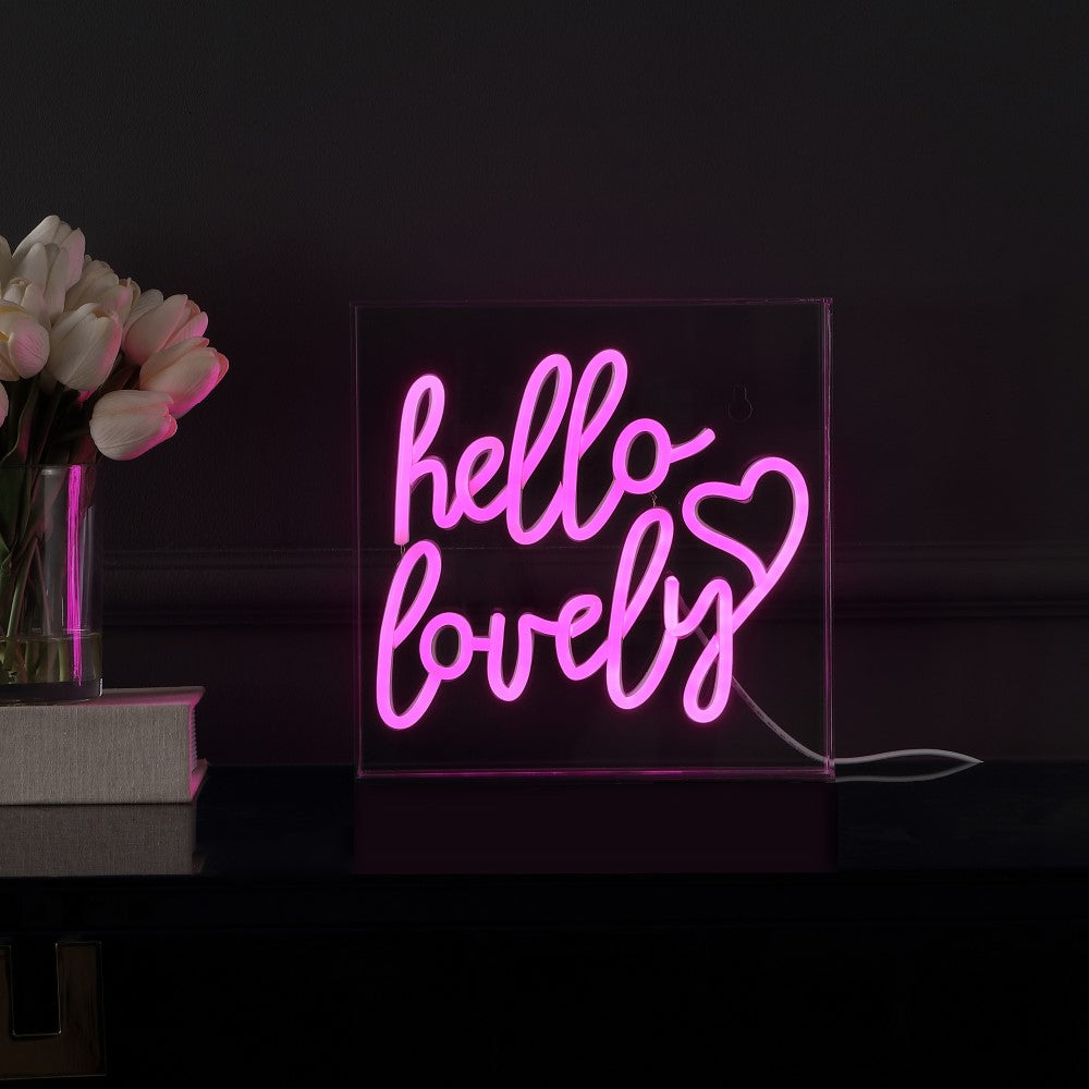 like Hello Lovely Square Contemporary Glam Acrylic Box USB Operated LED Neon Light