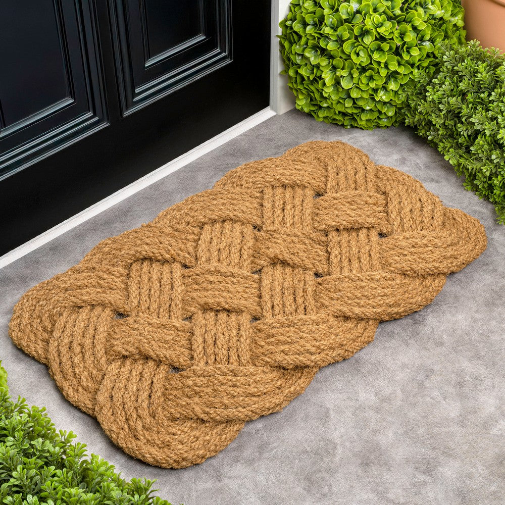 Ocean Classic Coastal Scalloped Basketweave Indoor/Outdoor Coir Mat