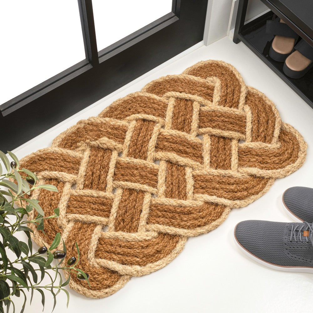 Ocean Classic Coastal Scalloped Basketweave Indoor/Outdoor Coir Mat