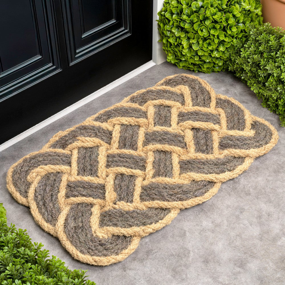 Ocean Classic Coastal Scalloped Basketweave Indoor/Outdoor Coir Mat